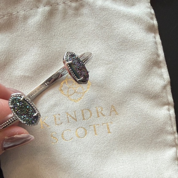 Kendra Scott Elton Silver Rhodium Cuff Bracelet Platinum Drusy - Picture 2 of 6